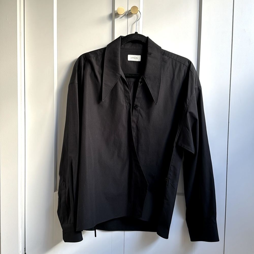 Lemaire Straight Collar Twisted Shirt - Black - Size 34